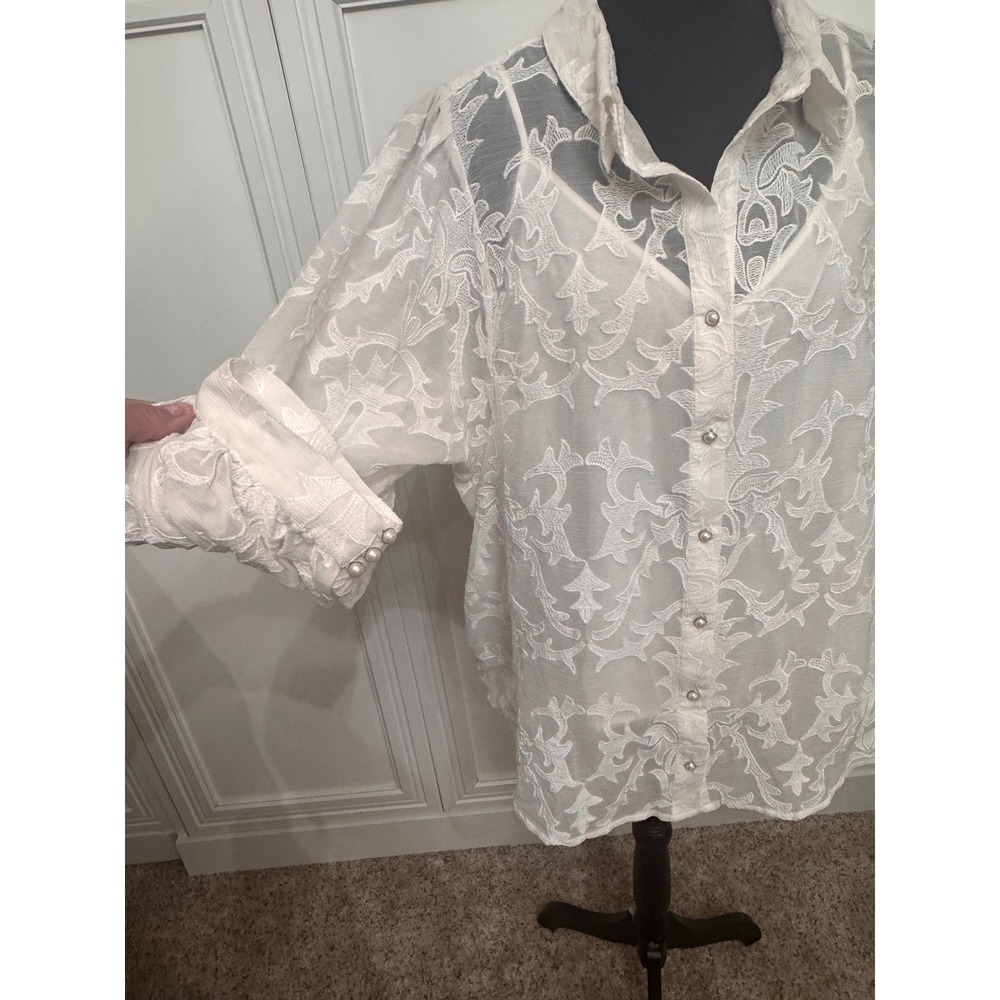 Anthropologie Ivory Forever That Girl Embroidered Pearl Button Blouse XL - Picture 5 of 8